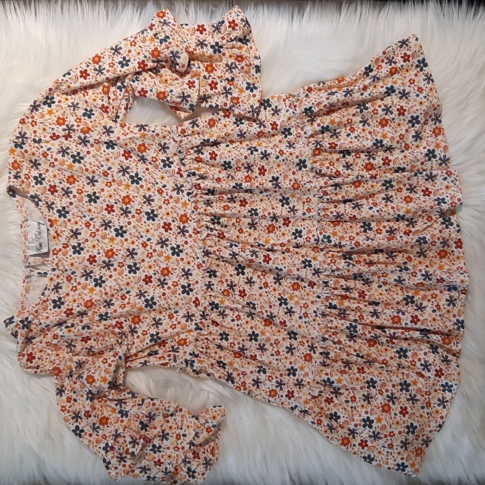 Girls 2pc Set - Floral Print Ruffled Top/ leggings - Top Size 12/ Leggings Size8